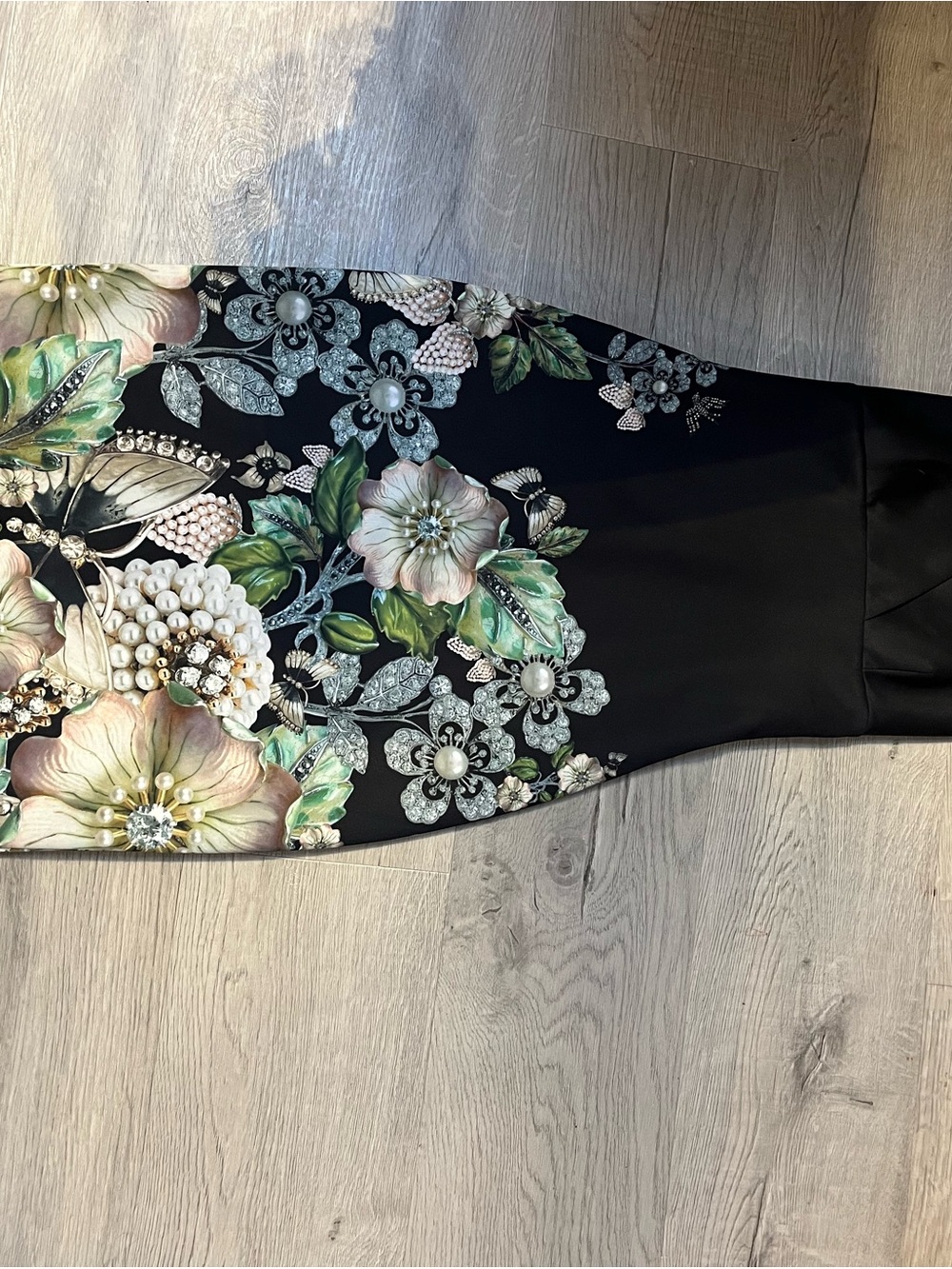 Ted Baker Black Pencil Skirt with Pastel Floral & Pearl Motif